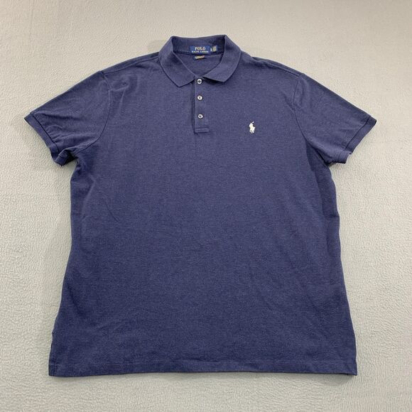 Polo Ralph Lauren Polo Shirt Mens XL Blue Custom Slim Fit Stretch Mesh Classic - Picture 1 of 10